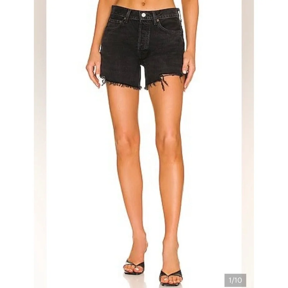 Agolde Parker Long 100% Cotton Denim Boho Preppy Festival Black Shorts 26